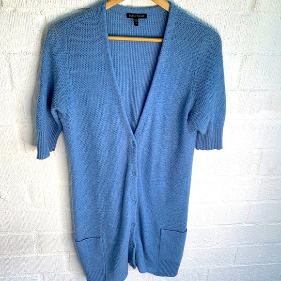 Eileen Fisher Blue Button Double Pocket Angora Cashmere Wool Duster Cardigan S - Picture 1 of 5